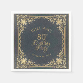 Guardanapo De Papel 80 Birthday Blue Dourado Vintage Elegant Script