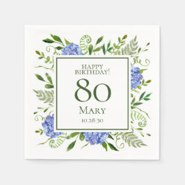 Guardanapo De Papel 80 Birthday Blue Hydrangeas