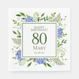 Guardanapo De Papel 80 Birthday Blue Hydrangeas