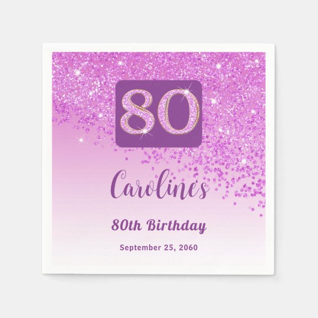 Guardanapo De Papel 80 Birthday Bonito Rosa Brilhante Napkins (Frente)