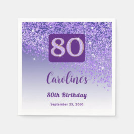 Guardanapo De Papel 80 Birthday Bonito Roxo Glitter