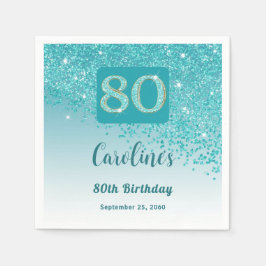 Guardanapo De Papel 80 Birthday Bonito Teal Blue Glitter Napkins