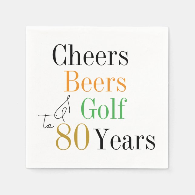 Guardanapo De Papel 80 Birthday Cheers Beers Golf - Festa Mínima (Frente)