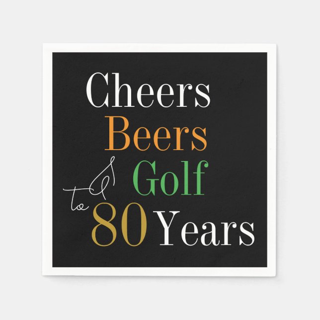 Guardanapo De Papel 80 Birthday Cheers Beers Golf Party (Frente)