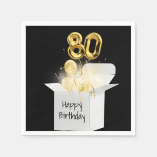 Guardanapo De Papel 80 Birthday Dourados Balões em Branco