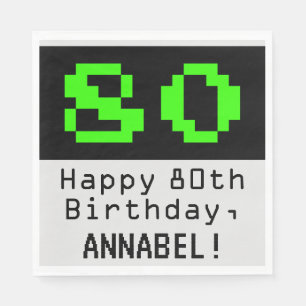 Guardanapo De Papel 80 Birthday - Estilo Nerdy / Geeky "80" & Nome
