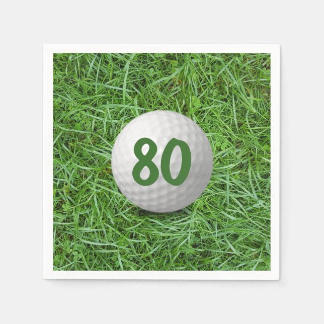 Guardanapo De Papel 80 Birthday Golf Ball em Grass Napkins (Frente)