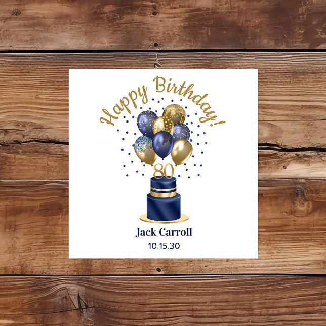 Guardanapo De Papel 80 Birthday Marinho Blue Balloon Cake (Criador carregado)
