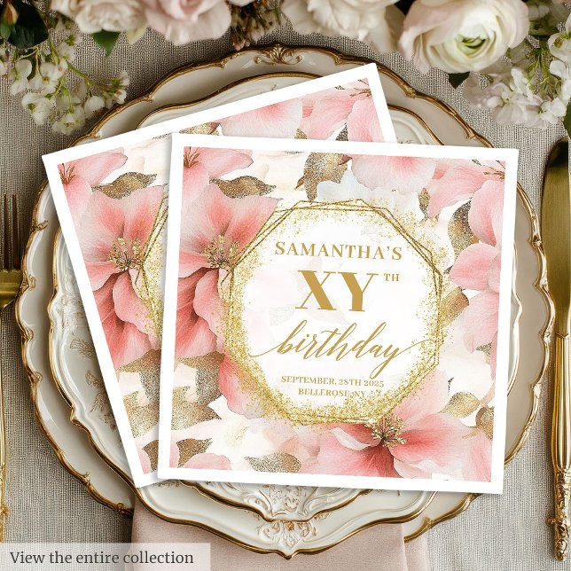 Guardanapo De Papel 80 Birthday Napkins Personalizado (Watercolor Pink Floral 80 Birthday Napkins Custom)
