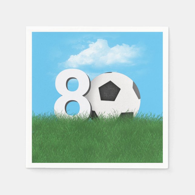 Guardanapo De Papel 80 Birthday Soccer Ball in Green Grass (Frente)