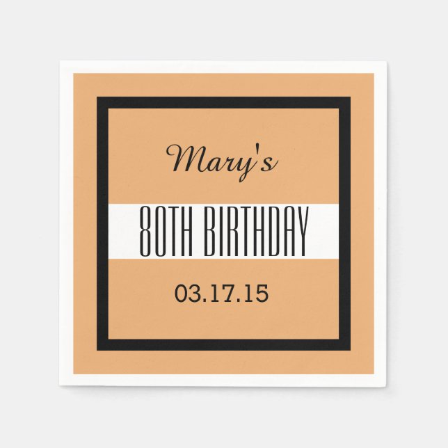 Guardanapo De Papel 80 Birthday Tan e Black Custom V01FC (Frente)