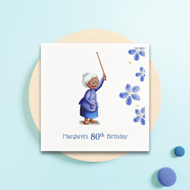 Guardanapo De Papel 80 de Aniversário de Mulher Negra Floral (Criador carregado)