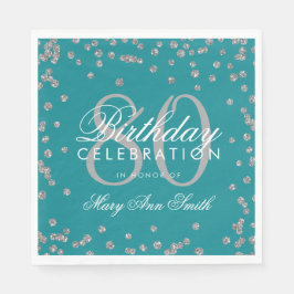Guardanapo De Papel 80 de Silver Birthday Glitter Confetti Teal