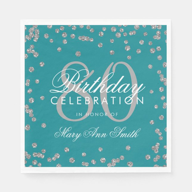 Guardanapo De Papel 80 de Silver Birthday Glitter Confetti Teal (Frente)