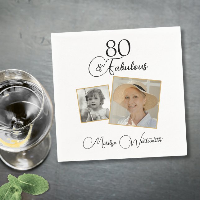 Guardanapo De Papel 80 e Fabuloso Aniversário de 80 anos Preto Script  (Criador carregado)