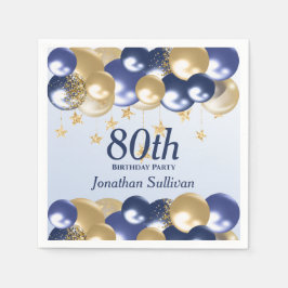 Guardanapo De Papel 80th Birthday Navy Gold Balloons Party