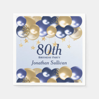 Guardanapo De Papel 80th Birthday Navy Gold Balloons Party