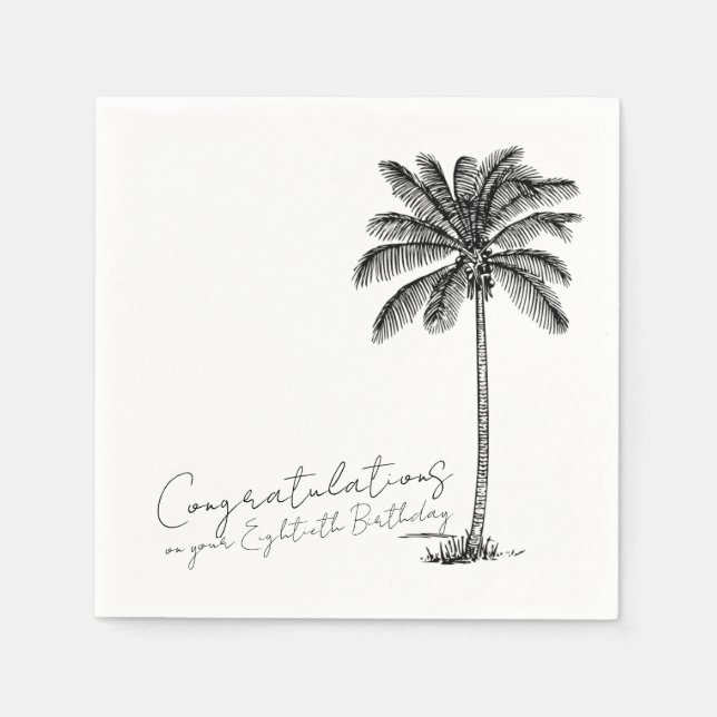 Guardanapo De Papel 80th Birthday Tropical Palm Tree Congratulations (Frente)