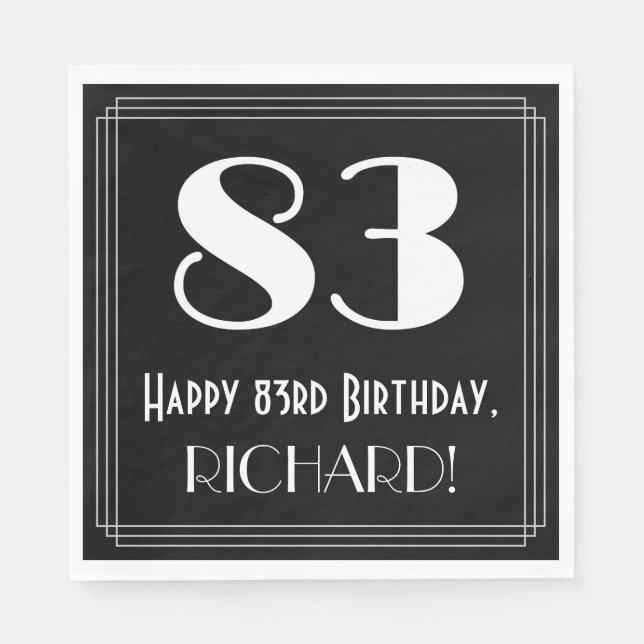 Guardanapo De Papel 83º Aniversário ~ Arte Deco Inspirou "83", Nome (Frente)