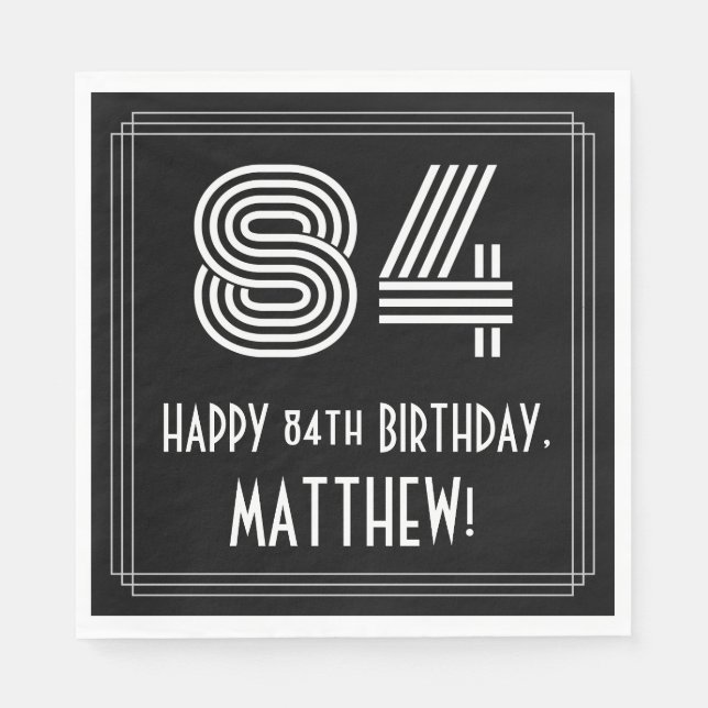 Guardanapo De Papel 84.º Aniversário: Art Deco Inspirou "84" + Nome (Frente)