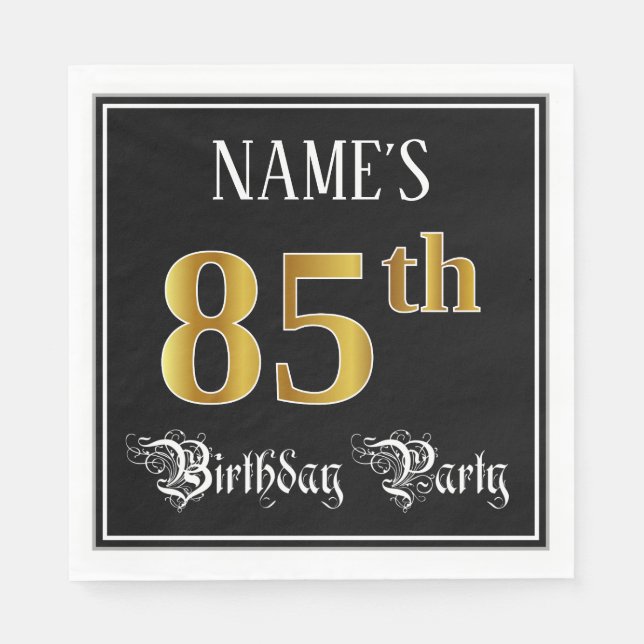 Guardanapo De Papel 85th Birthday Party — Fancy Script, Faux Gold Look (Frente)