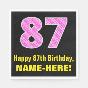 Guardanapo De Papel 87.o aniversário: Listras e Corações Rosa "87"