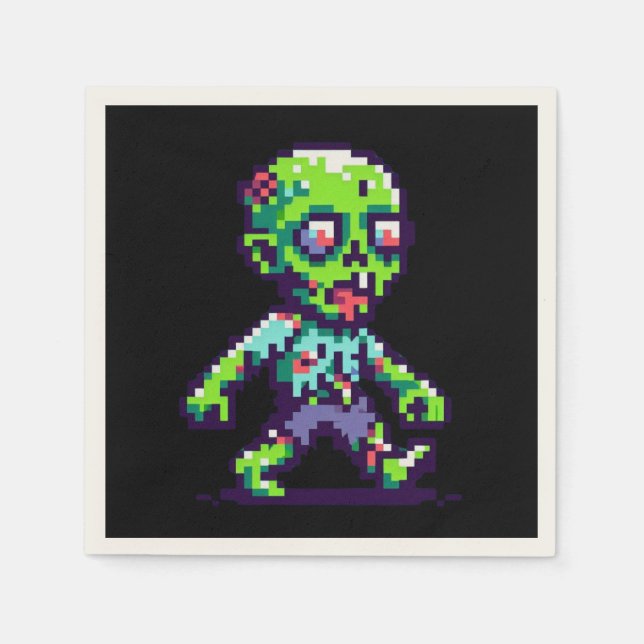 Guardanapo De Papel 8 bits zumbi engraçado do Halloween  (Frente)