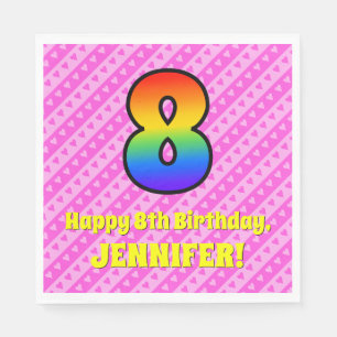 Guardanapo De Papel 8.o aniversário: Stripes e Corações Rosa, Arco-