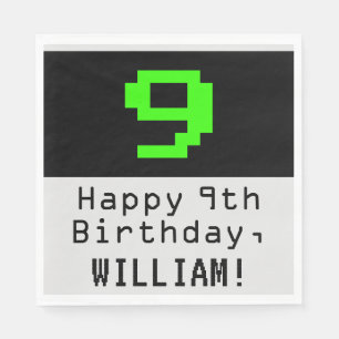Guardanapo De Papel 9º aniversário - Estilo Nerdy / Geeky "9" & Nome
