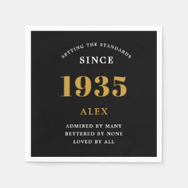 Guardanapo De Papel 90 Aniversário Nome 1935 Chic Preto Dourado Elegan