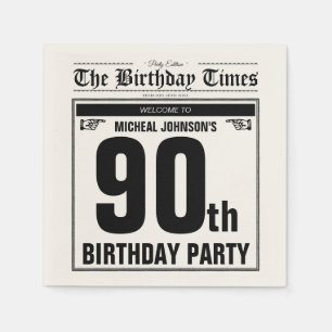 Guardanapo De Papel 90 Birthday Antigo Jornal Vintage Partido Personal