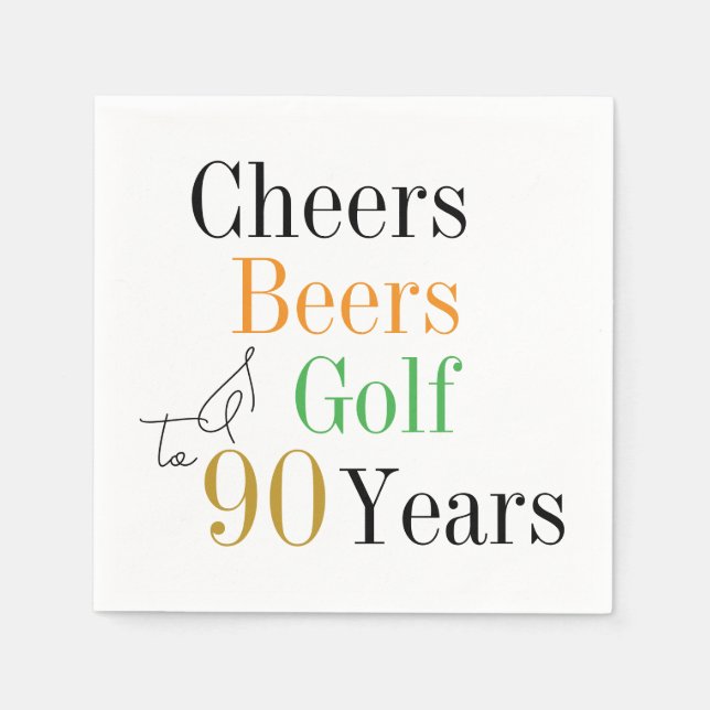 Guardanapo De Papel 90 Birthday Cheers Beers Golf - Festa Mínima (Frente)
