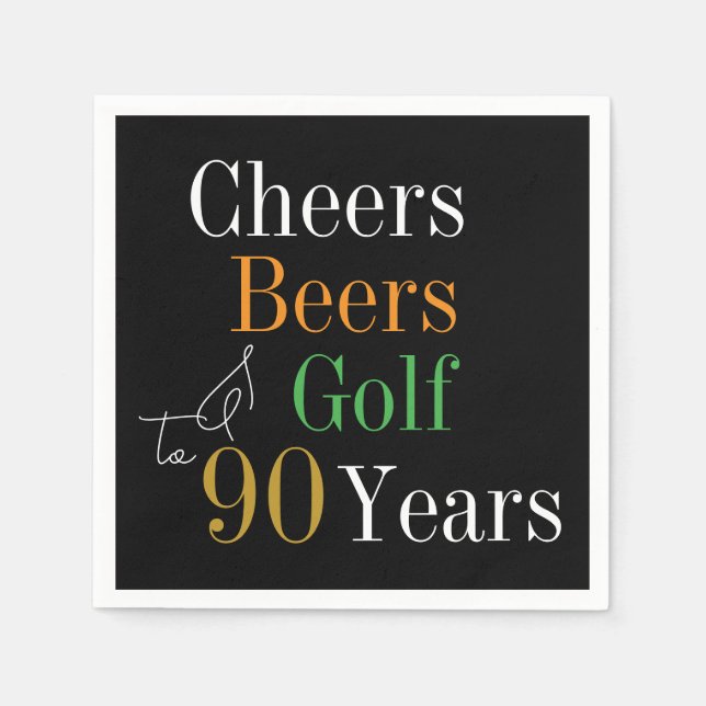 Guardanapo De Papel 90 Birthday Cheers Beers Golf Party (Frente)