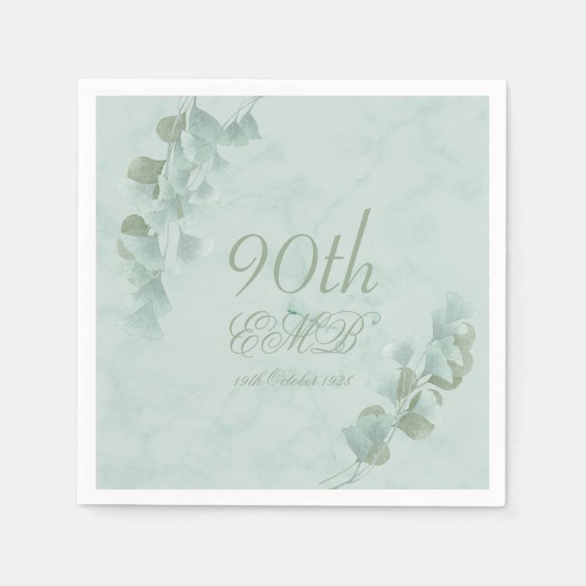 Guardanapo De Papel 90 Birthday Eucalyptus Foliage Elegante Verde (Frente)