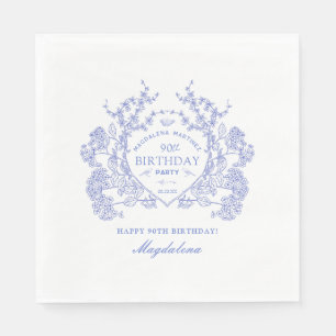 Guardanapo De Papel 90 Birthday francês Blue Floral Crest Personalizad