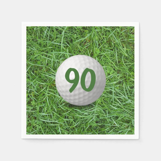 Guardanapo De Papel 90 Birthday Golf Ball em Grass Napkins (Frente)