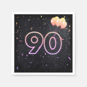 Guardanapo De Papel 90 Birthday Neon Sign on Black Napkins