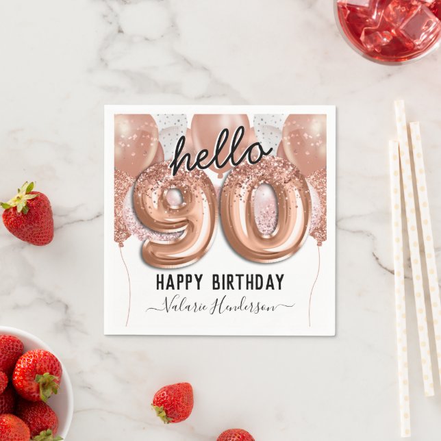 Guardanapo De Papel 90 Birthday Pink Glitter Balloons Napkins (Insitu)