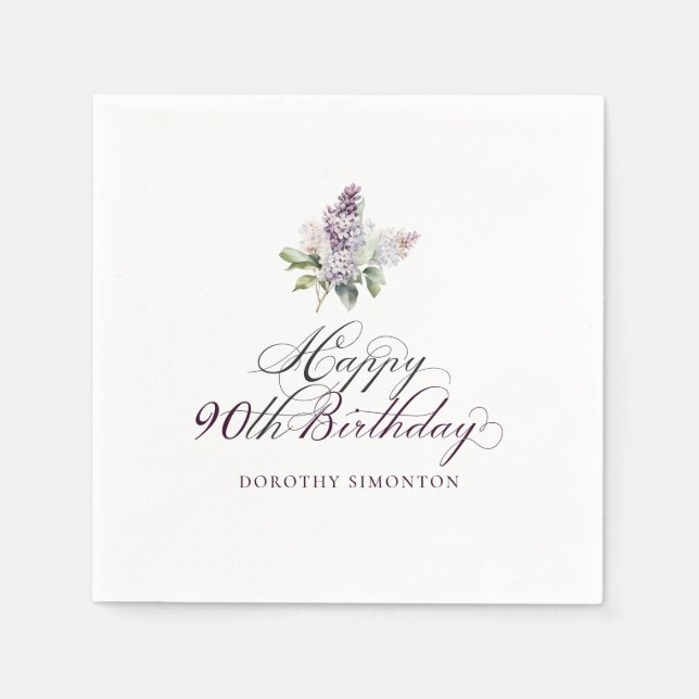 Guardanapo De Papel 90 Birthday Roxo Lilac Primavera coquetel (Frente)