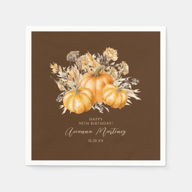 Guardanapo De Papel 90 Birthday Rustic Boho Pumpkin Fall Personalizado (Frente)