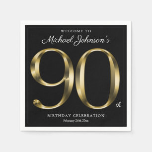 Guardanapo De Papel 90 Birthday Solid Dourado Tipografia Negra Elegant