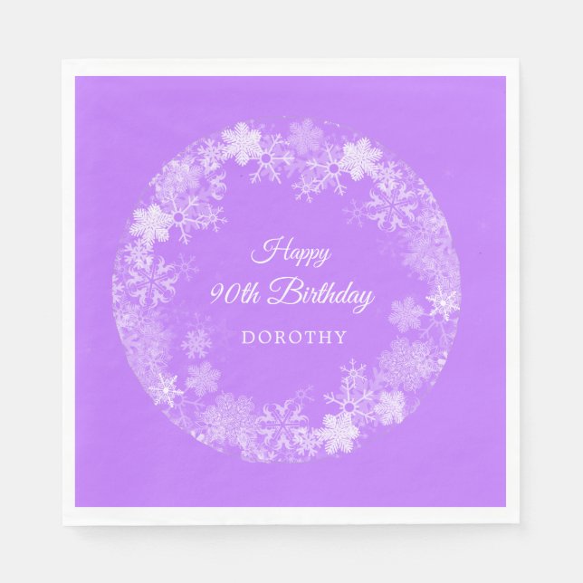 Guardanapo De Papel 90 Birthday Winter Wonderland Snowflake Roxo (Frente)