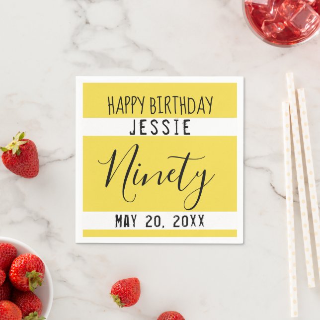 Guardanapo De Papel 90 Birthday Yellow Personted Paper Napkins (Insitu)