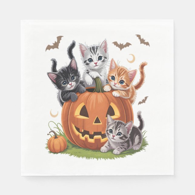 Guardanapo De Papel 90 Cat Pumpkin Halloween Fala Spooky Season (Frente)