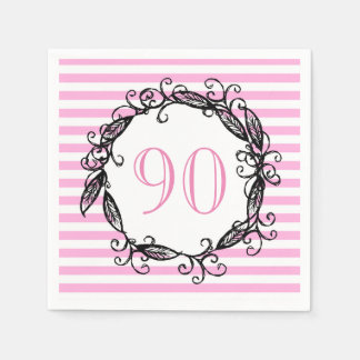 Guardanapo De Papel 90 de Aniversário Rosa-Rosa-Rosa-Branco-Negra-Negr