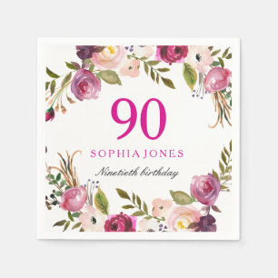 Guardanapo De Papel 90 floral botânico cor-de-rosa vibrante