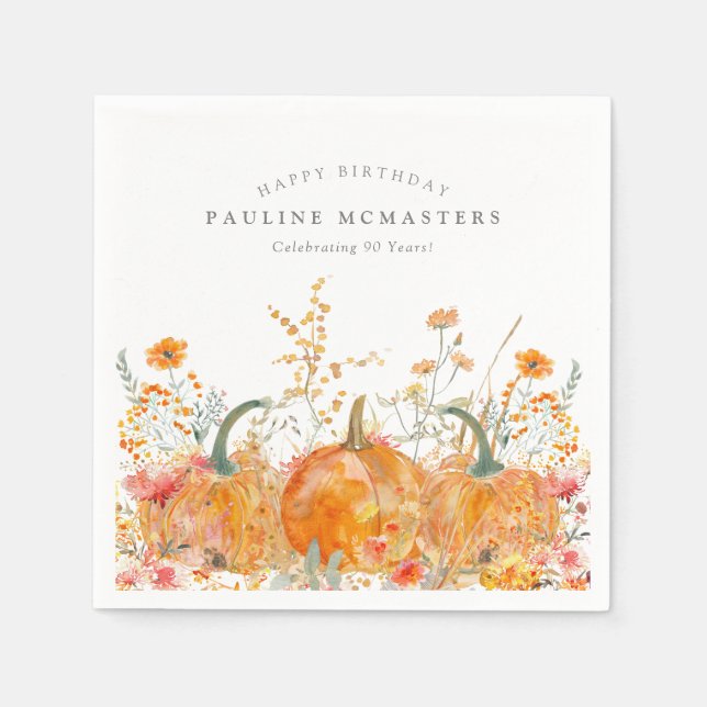 Guardanapo De Papel 90 Happy Birthday Pumpkin Wildflower Personalizado (Frente)