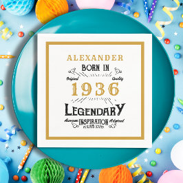 Guardanapo De Papel 90th Birthday Born 1936 White Gold Legend