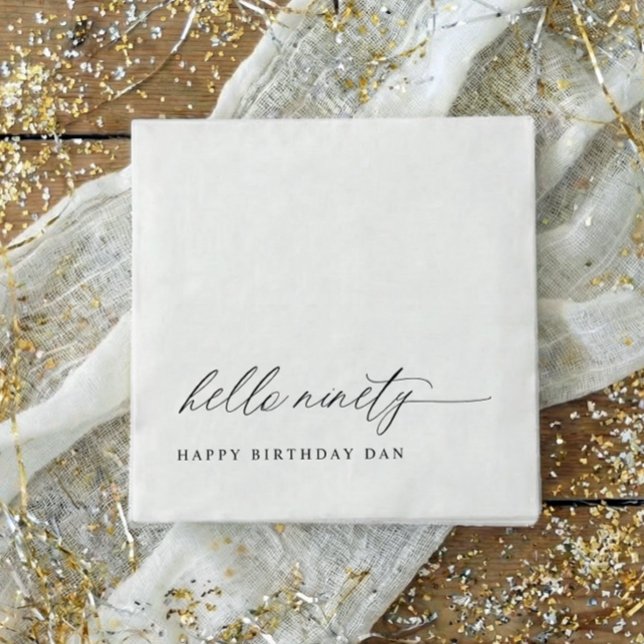 Guardanapo De Papel 90th Birthday Party Hello 90 Modern Milestone (90th birthday party napkins - elegant modern black and white hello ninety birthday party decor.)