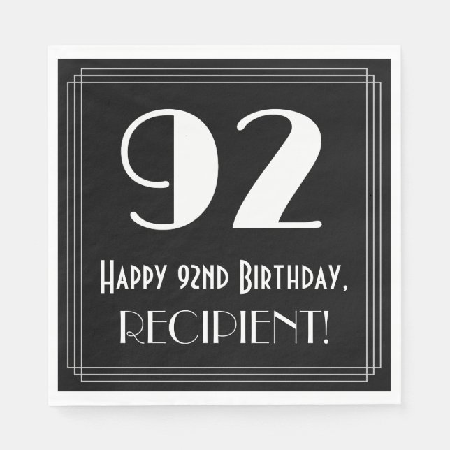 Guardanapo De Papel 92º Aniversário ~ Arte Deco Inspirou "92", Nome (Frente)